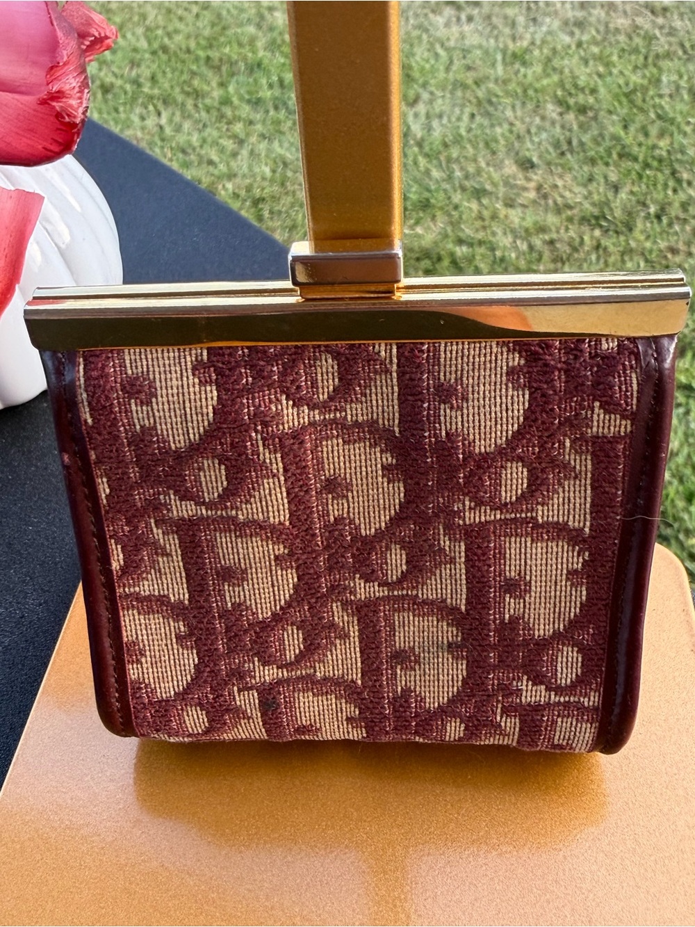 Dior Maroon Monogram Frame Wallet